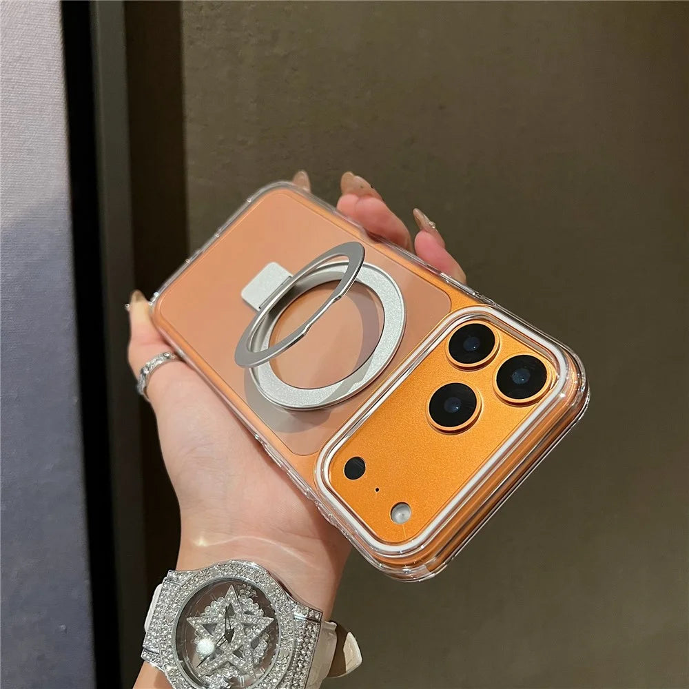 For iPhone 18 Pro / 17 Pro Magnetic Case Kickstand Clear TPU Phone Back Cover - Silver - 4