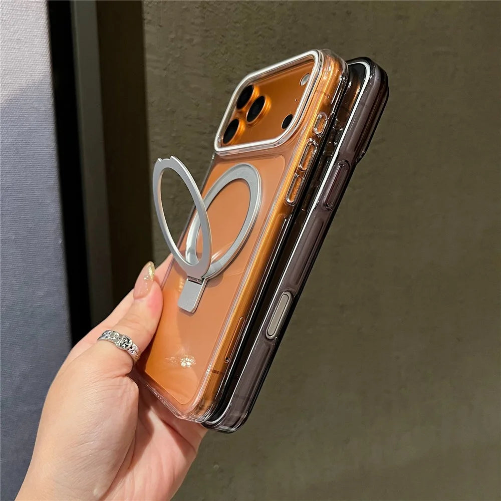 For iPhone 18 Pro / 17 Pro Magnetic Case Kickstand Clear TPU Phone Back Cover - Silver - 7