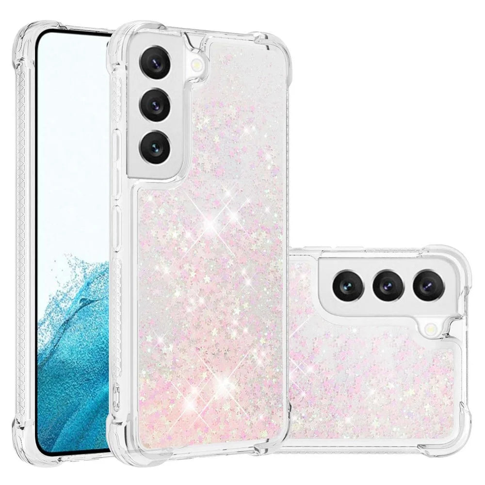 For Samsung Galaxy S23 TPU Case Glitter Quicksand Shockproof Phone Back Cover - Pink  /  Pentagrams - 2