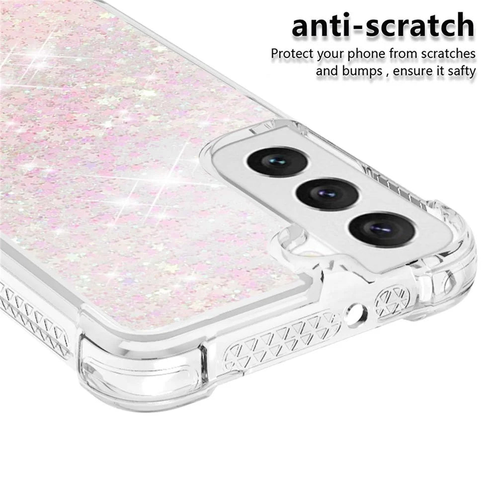 For Samsung Galaxy S23 TPU Case Glitter Quicksand Shockproof Phone Back Cover - Pink  /  Pentagrams - 4