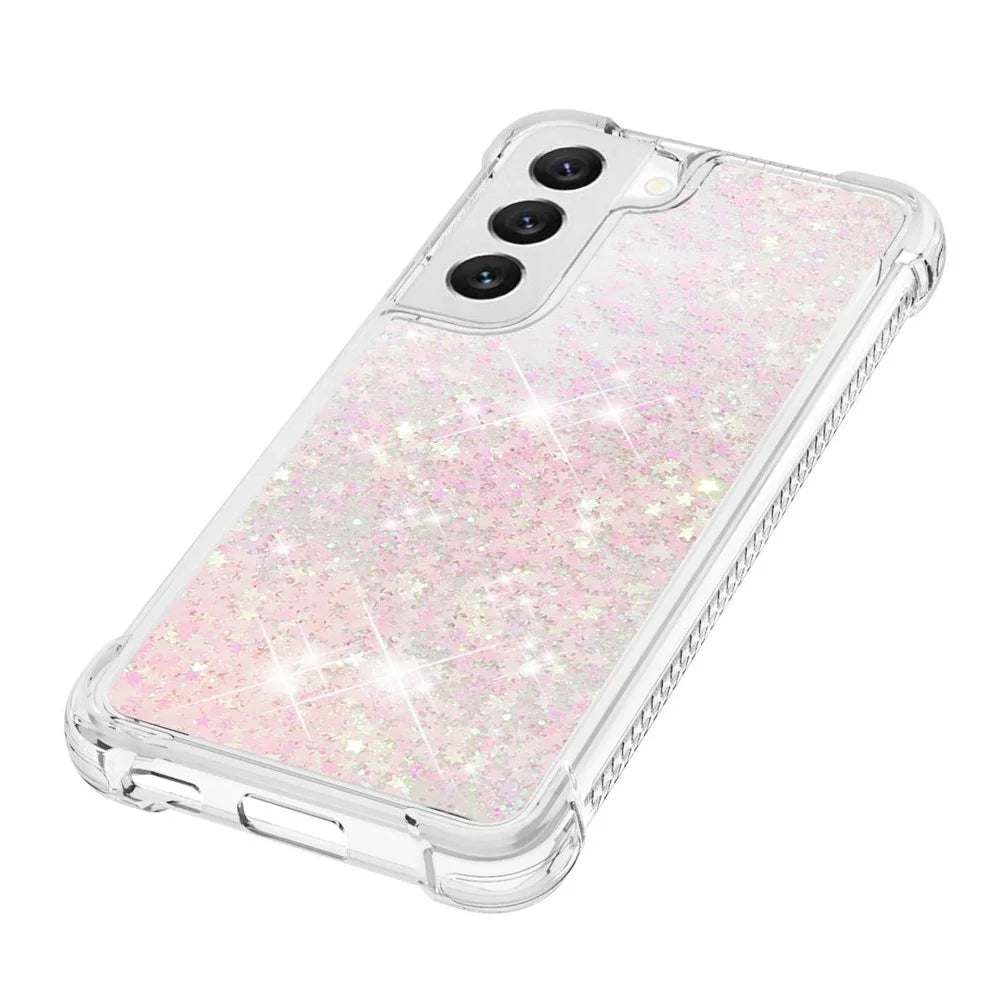 For Samsung Galaxy S23 TPU Case Glitter Quicksand Shockproof Phone Back Cover - Pink  /  Pentagrams - 6