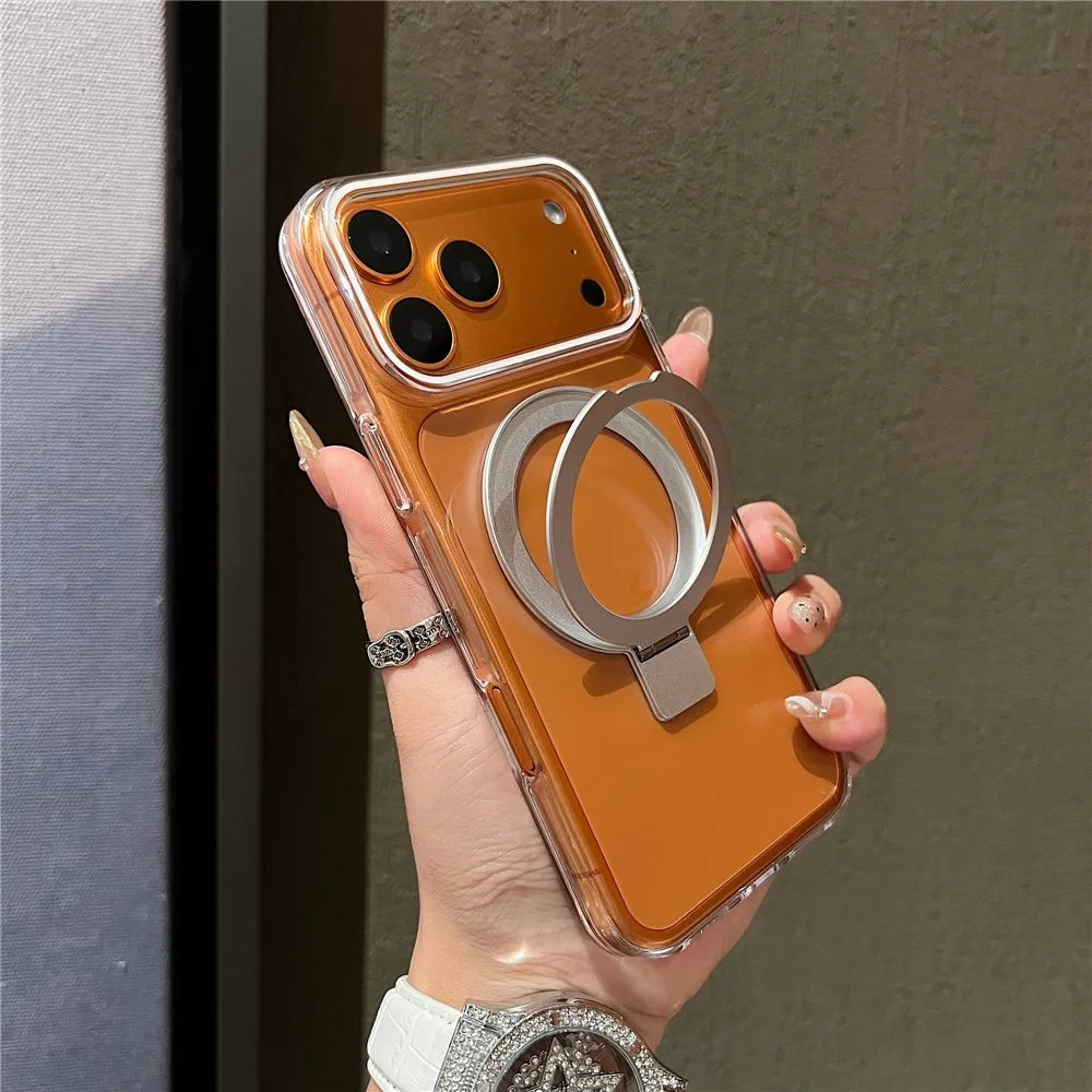 For iPhone 18 Pro Max / 17 Pro Max Magnetic Case Kickstand Clear TPU Phone Back Cover - Silver - 3