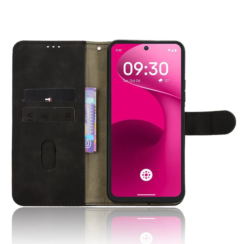For T-Mobile Revvl 8 Pro  /  T Phone 3 Pro Leather Case Skin Feel Anti Drop Wallet Flip Phone Cover - Black - 3