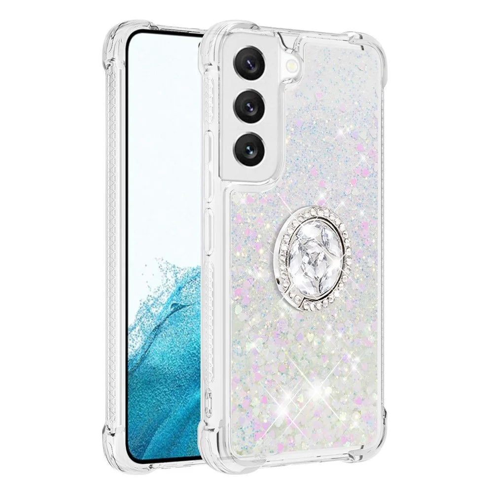 For Samsung Galaxy S23 TPU Case with Kickstand Quicksand Shockproof Cover - Laser / Hearts - 1