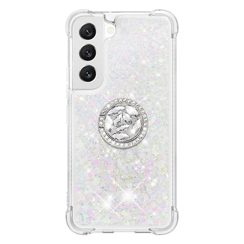 For Samsung Galaxy S23 TPU Case with Kickstand Quicksand Shockproof Cover - Laser / Hearts - 3
