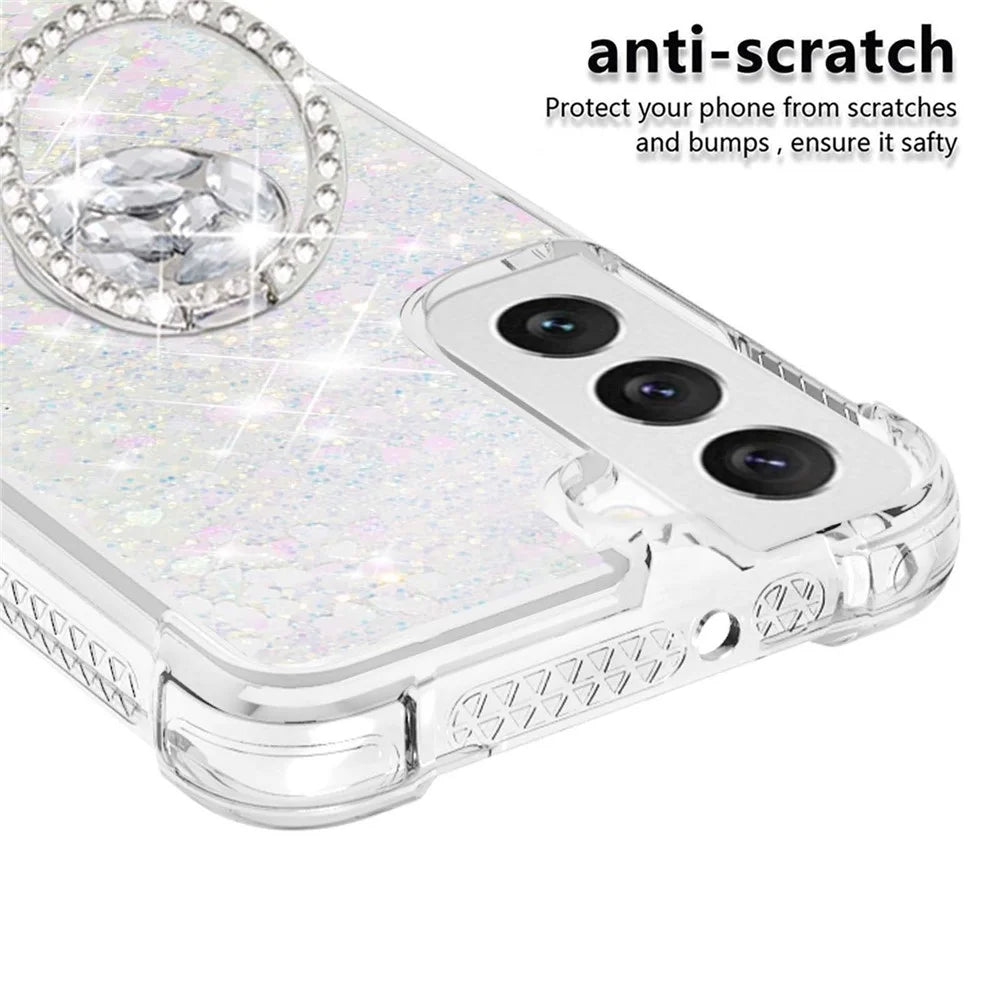 For Samsung Galaxy S23 TPU Case with Kickstand Quicksand Shockproof Cover - Laser / Hearts - 4
