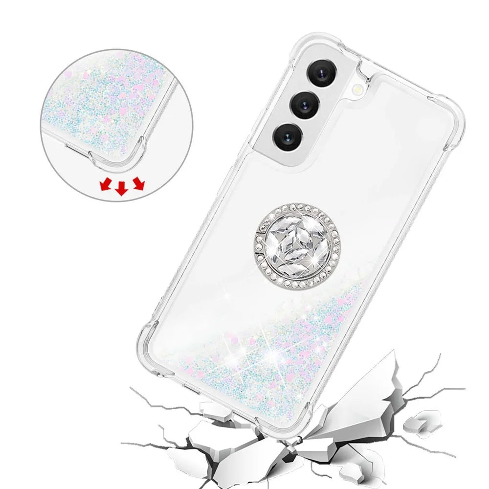 For Samsung Galaxy S23 TPU Case with Kickstand Quicksand Shockproof Cover - Laser / Hearts - 5