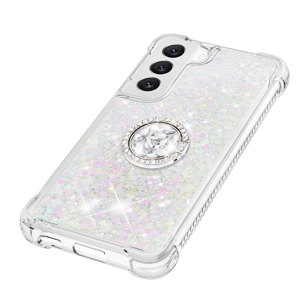 For Samsung Galaxy S23 TPU Case with Kickstand Quicksand Shockproof Cover - Laser / Hearts - 6