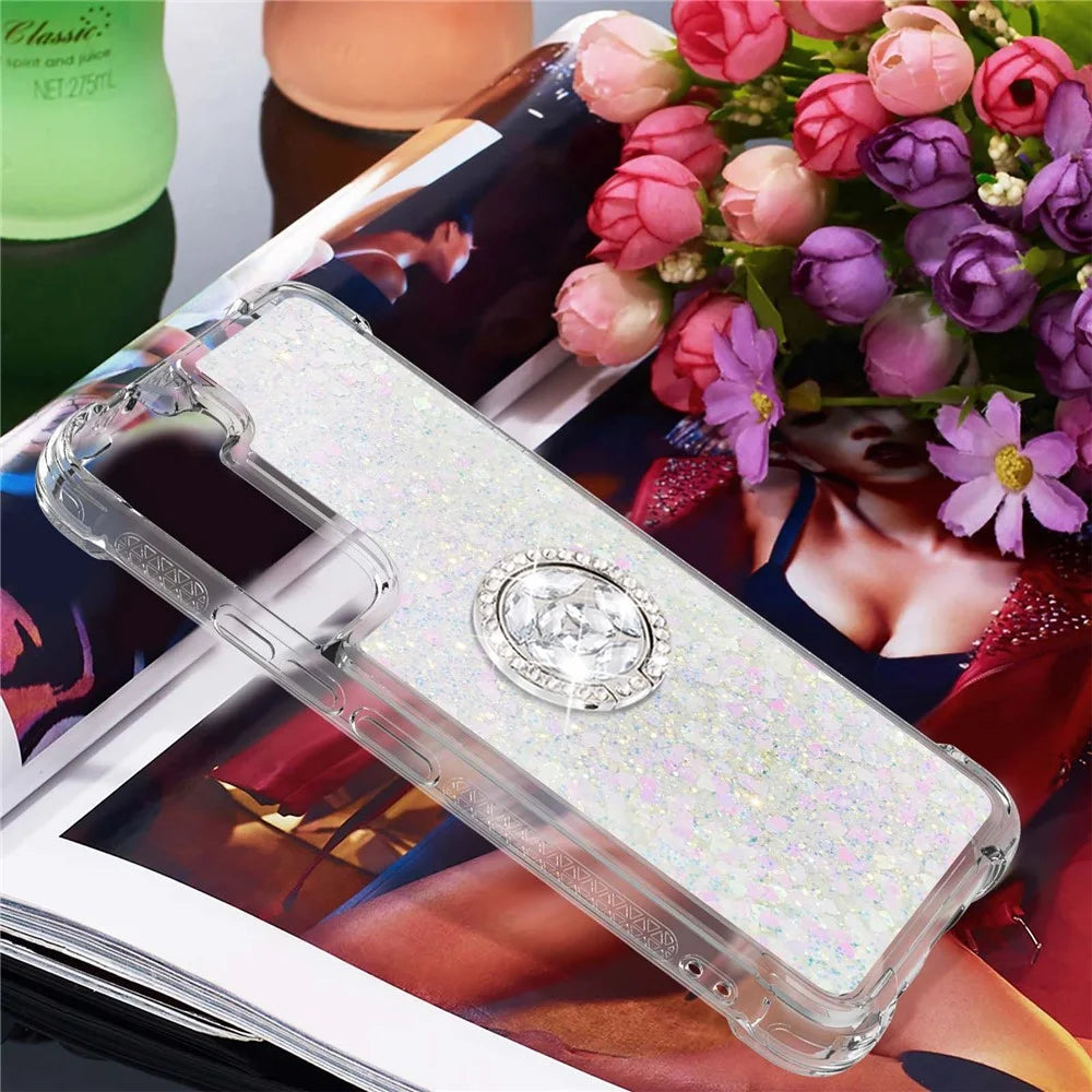 For Samsung Galaxy S23 TPU Case with Kickstand Quicksand Shockproof Cover - Laser / Hearts - 7