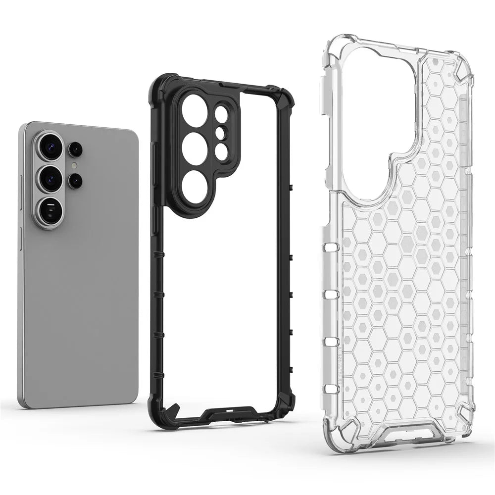 For Samsung Galaxy S26 Ultra Case PC + TPU Phone Cover Honeycomb Shape - Grey - 3