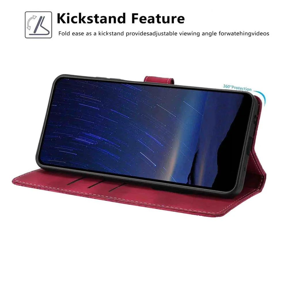 For iPhone 17 Flip Case Cherry Blossom Pattern Leather Wallet Stand Phone Cover with Wrist Strap - Wine Red - 3