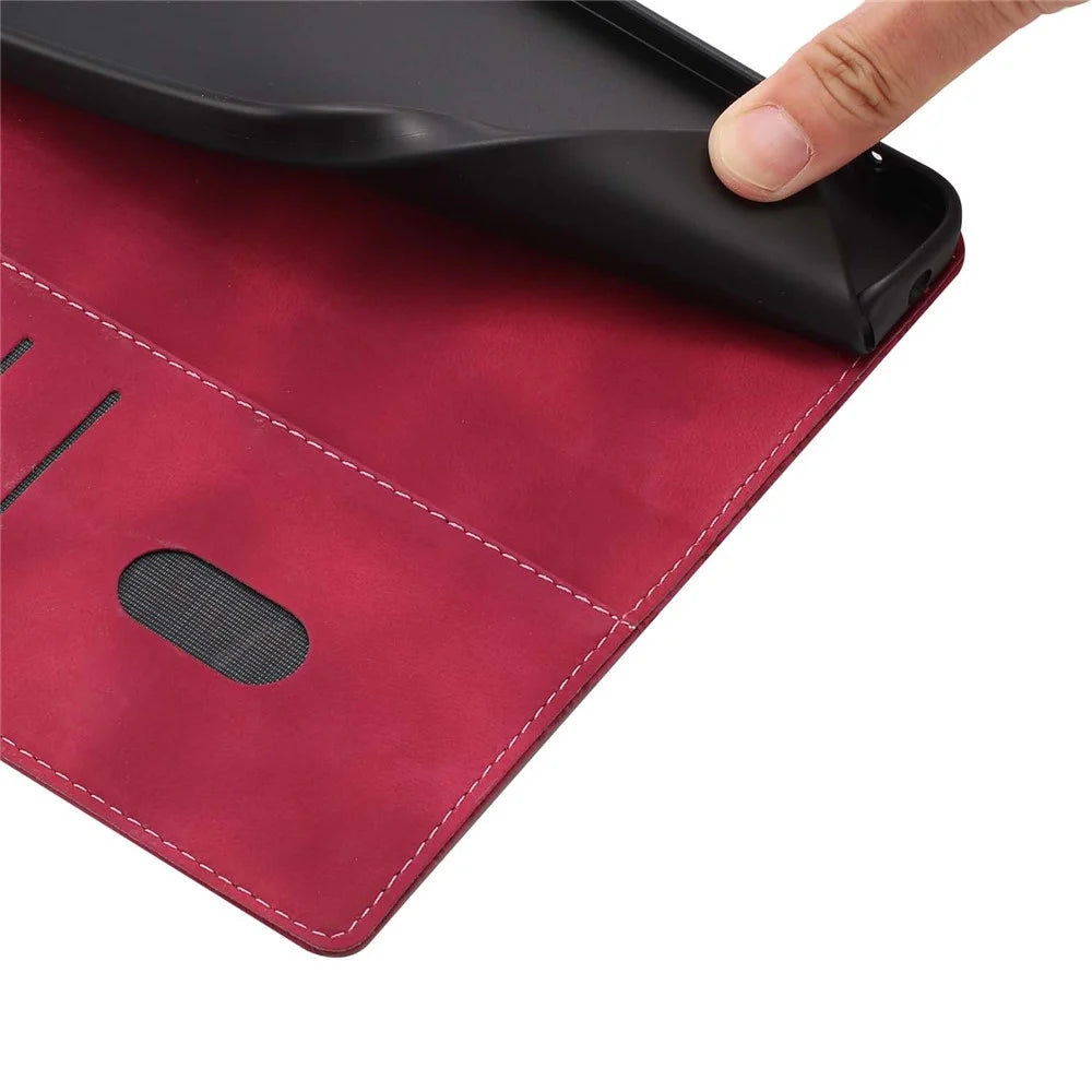 For iPhone 17 Flip Case Cherry Blossom Pattern Leather Wallet Stand Phone Cover with Wrist Strap - Wine Red - 4