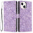 For iPhone 15 Flip Case Cherry Blossom Pattern Leather Wallet Stand Phone Cover with Wrist Strap - Purple - 1