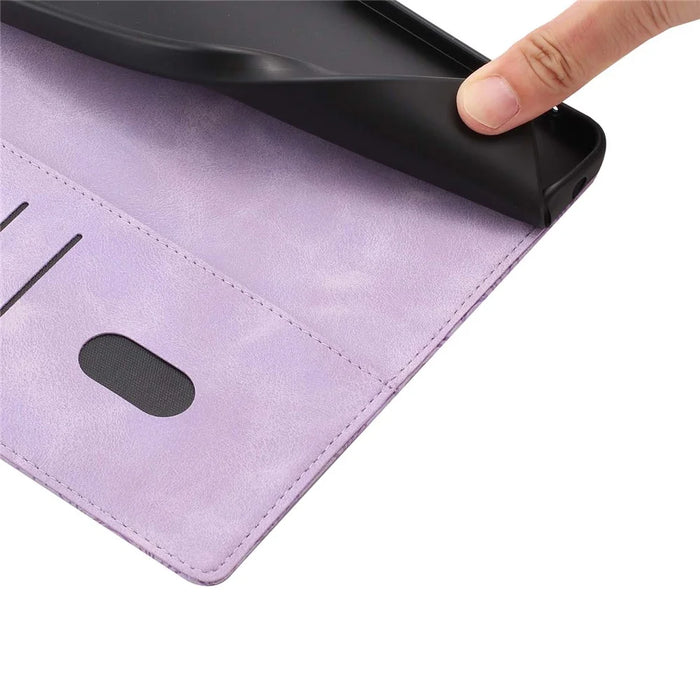 For iPhone 15 Flip Case Cherry Blossom Pattern Leather Wallet Stand Phone Cover with Wrist Strap - Purple - 4
