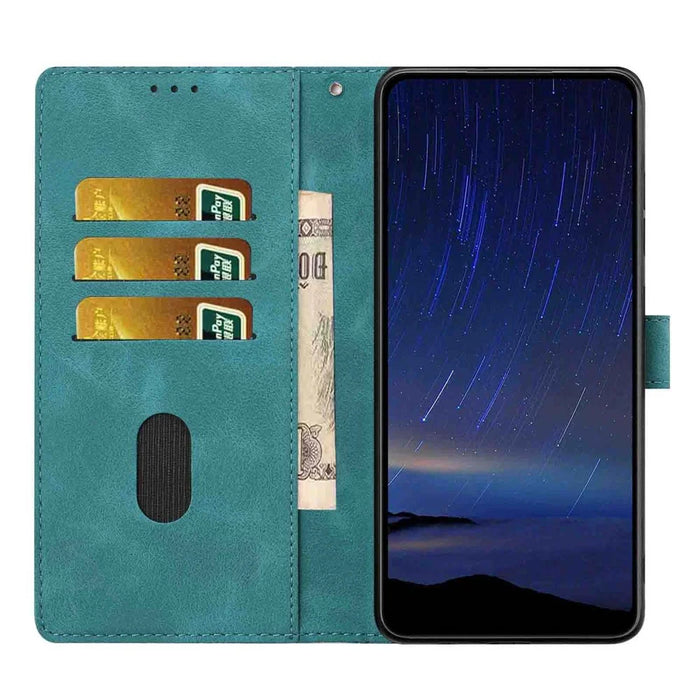 For iPhone 15 Pro Max Flip Case Cherry Blossom Pattern Leather Wallet Stand iPhone Cover with Wrist Strap - Green - 2