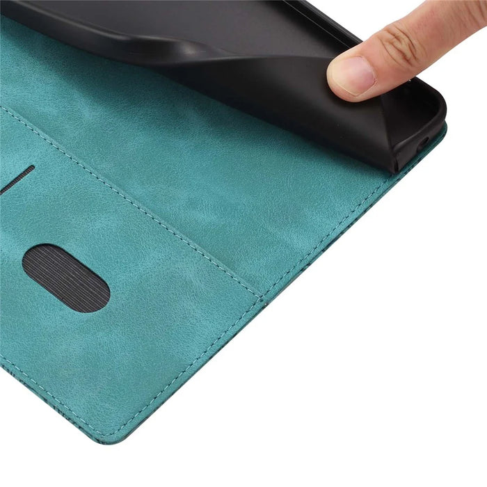 For iPhone 15 Pro Max Flip Case Cherry Blossom Pattern Leather Wallet Stand iPhone Cover with Wrist Strap - Green - 4