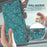 For iPhone 15 Pro Max Flip Case Cherry Blossom Pattern Leather Wallet Stand iPhone Cover with Wrist Strap - Green - 6