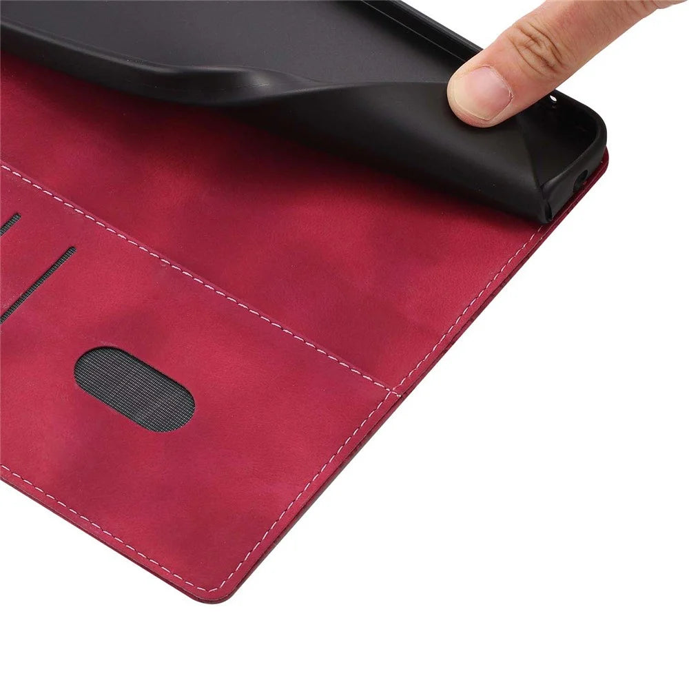 For Samsung Galaxy S26 Flip Case Cherry Blossom Pattern Leather Wallet Stand Phone Cover with Wrist Strap - Wine Red - 4