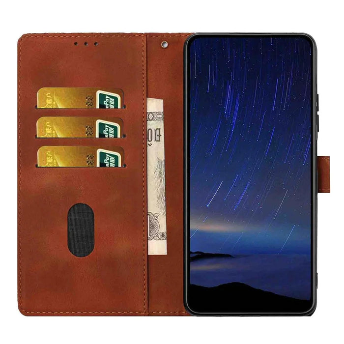 For Samsung Galaxy S25 FE Flip Case Cherry Blossom Pattern Leather Wallet Stand Phone Cover with Wrist Strap - Brown - 2