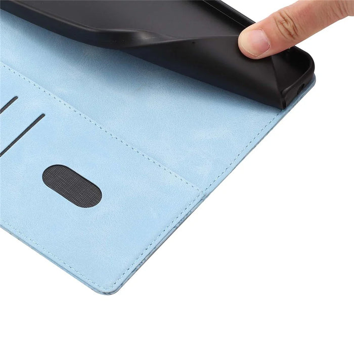 For Samsung Galaxy S25 Edge Flip Case Cherry Blossom Pattern Leather Wallet Stand Phone Cover with Wrist Strap - Sky Blue - 4
