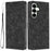 For Samsung Galaxy S25 Flip Case Cherry Blossom Pattern Leather Wallet Stand Phone Cover with Wrist Strap - Black - 1