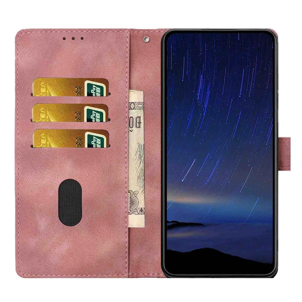 For Samsung Galaxy S24 Ultra Flip Case Cherry Blossom Pattern Leather Wallet Stand Phone Cover with Wrist Strap - Pink - 2