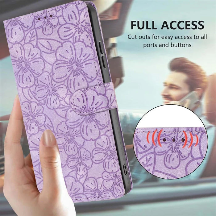 For Samsung Galaxy S24 Case Cherry Blossom Pattern Leather Wallet Stand Phone Cover with Wrist Strap - Purple - 6