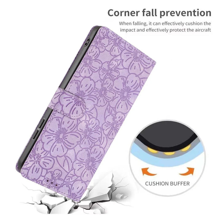 For Samsung Galaxy S24 Case Cherry Blossom Pattern Leather Wallet Stand Phone Cover with Wrist Strap - Purple - 7
