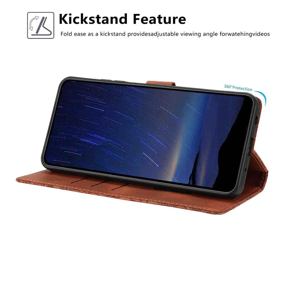 For Samsung Galaxy A56 5G Flip Case Cherry Blossom Pattern Leather Wallet Stand Phone Cover with Wrist Strap - Brown - 3