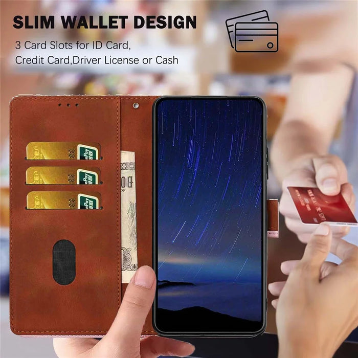 For Samsung Galaxy A55 5G Flip Case Cherry Blossom Pattern Leather Wallet Stand Phone Cover with Wrist Strap - Brown - 5