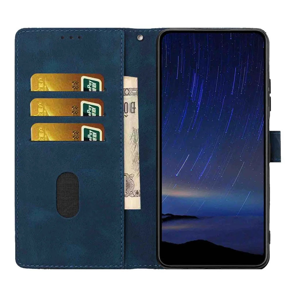 For Samsung Galaxy A05 4G Flip Case Cherry Blossom Pattern Leather Wallet Stand Phone Cover with Wrist Strap - Blue - 2
