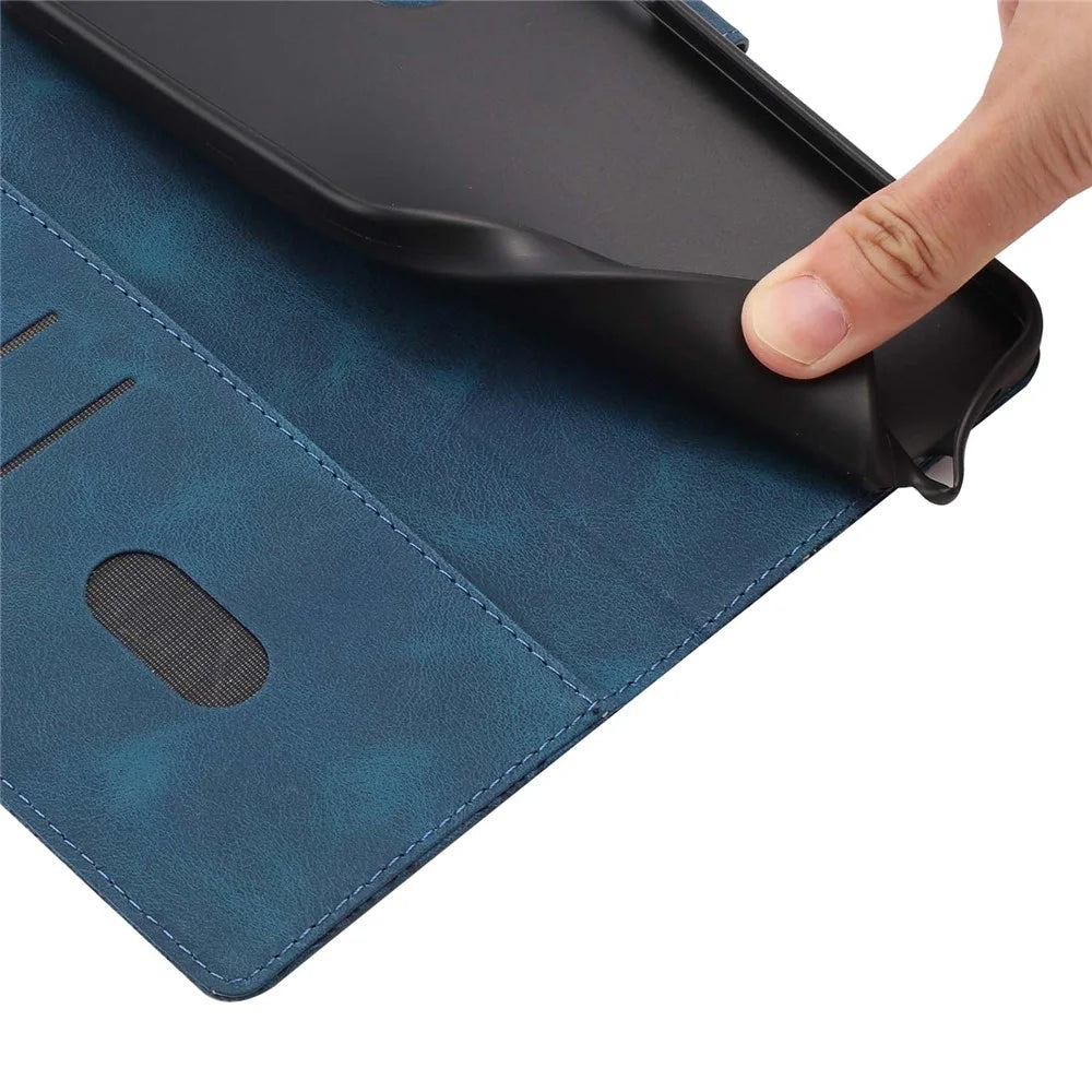 For Samsung Galaxy A05 4G Flip Case Cherry Blossom Pattern Leather Wallet Stand Phone Cover with Wrist Strap - Blue - 4