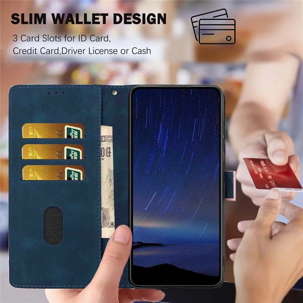 For Samsung Galaxy A05 4G Flip Case Cherry Blossom Pattern Leather Wallet Stand Phone Cover with Wrist Strap - Blue - 5