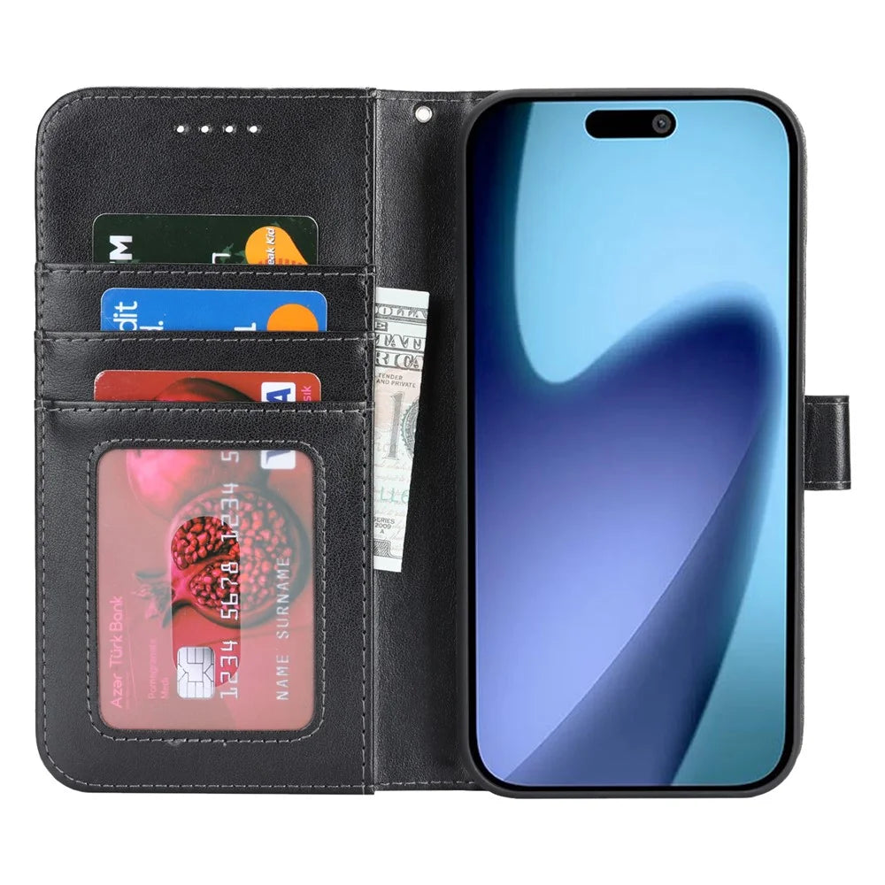 For iPhone Air Case R61 Texture Wallet Leather Flip Phone Cover with Wrist Strap - Black - 2