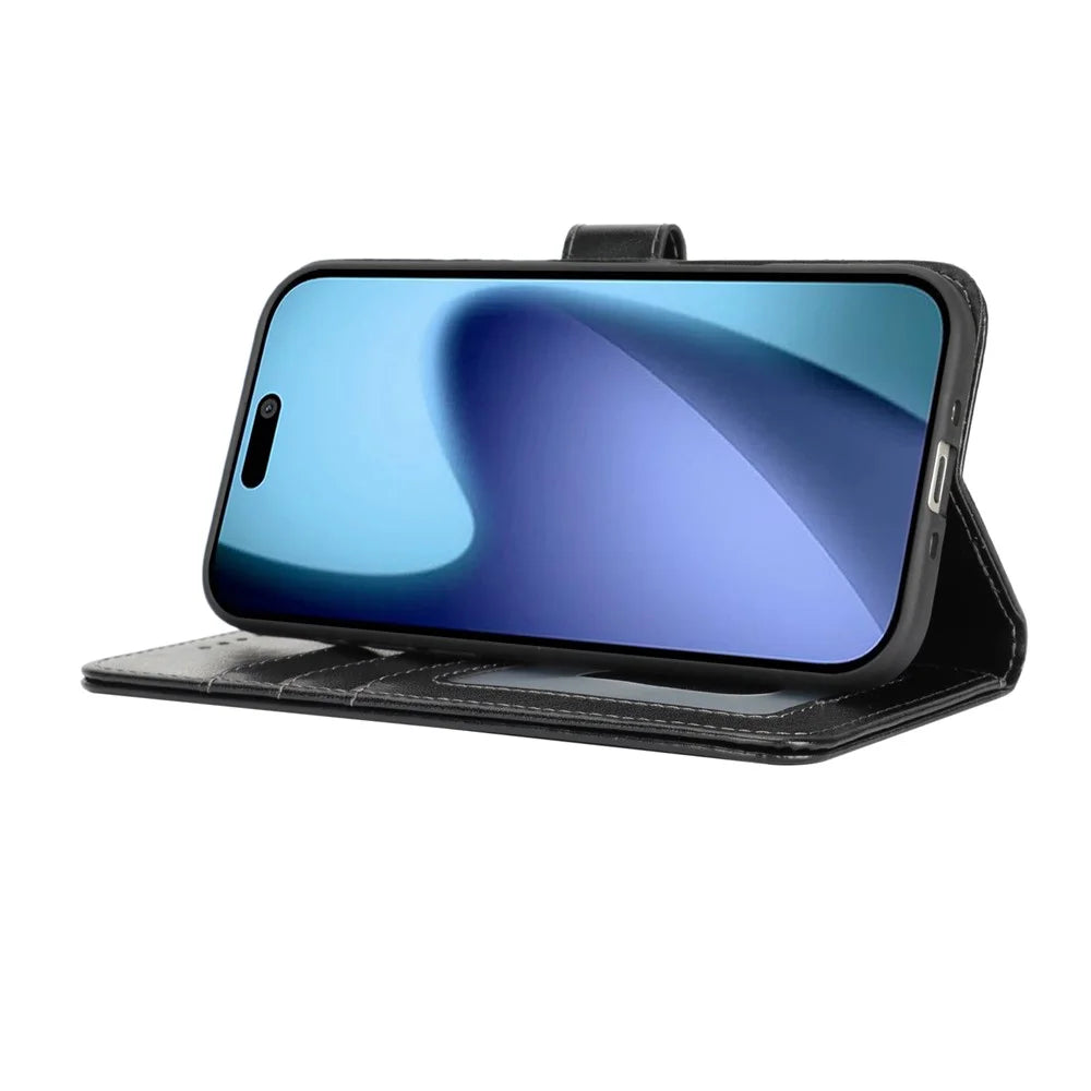 For iPhone Air Case R61 Texture Wallet Leather Flip Phone Cover with Wrist Strap - Black - 4