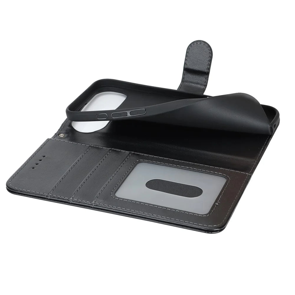 For iPhone Air Case R61 Texture Wallet Leather Flip Phone Cover with Wrist Strap - Black - 5