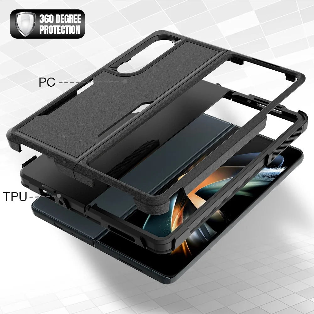 For Samsung Galaxy Z Fold4 5G Anti-scratch PC + TPU Folding Phone Case Drop-proof Back Cover - Black - 4