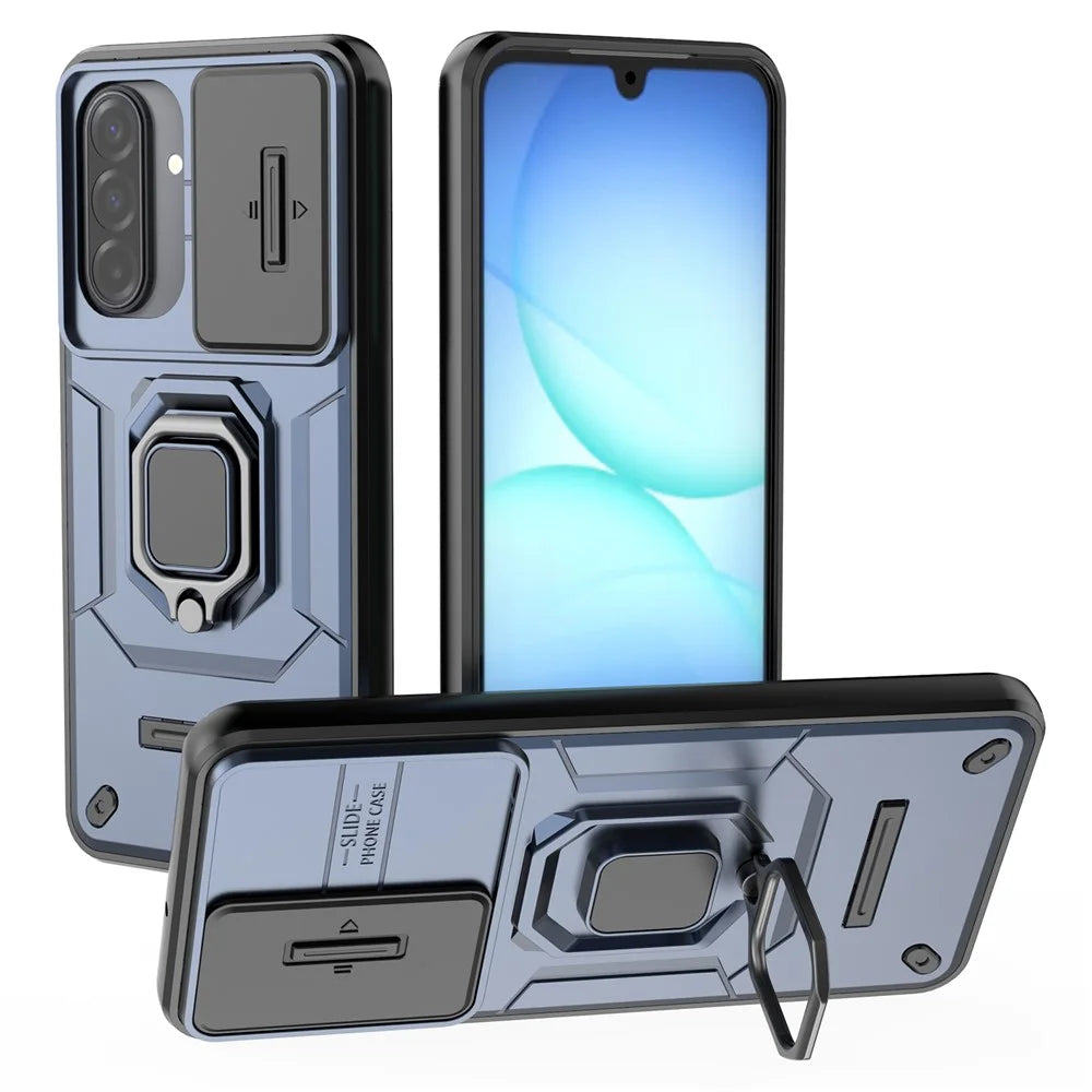 For Samsung Galaxy A18 5G / A18 4G / A17 5G / A17 4G Case PC + TPU Kickstand Phone Protector with Lens Cover - Blue - 1