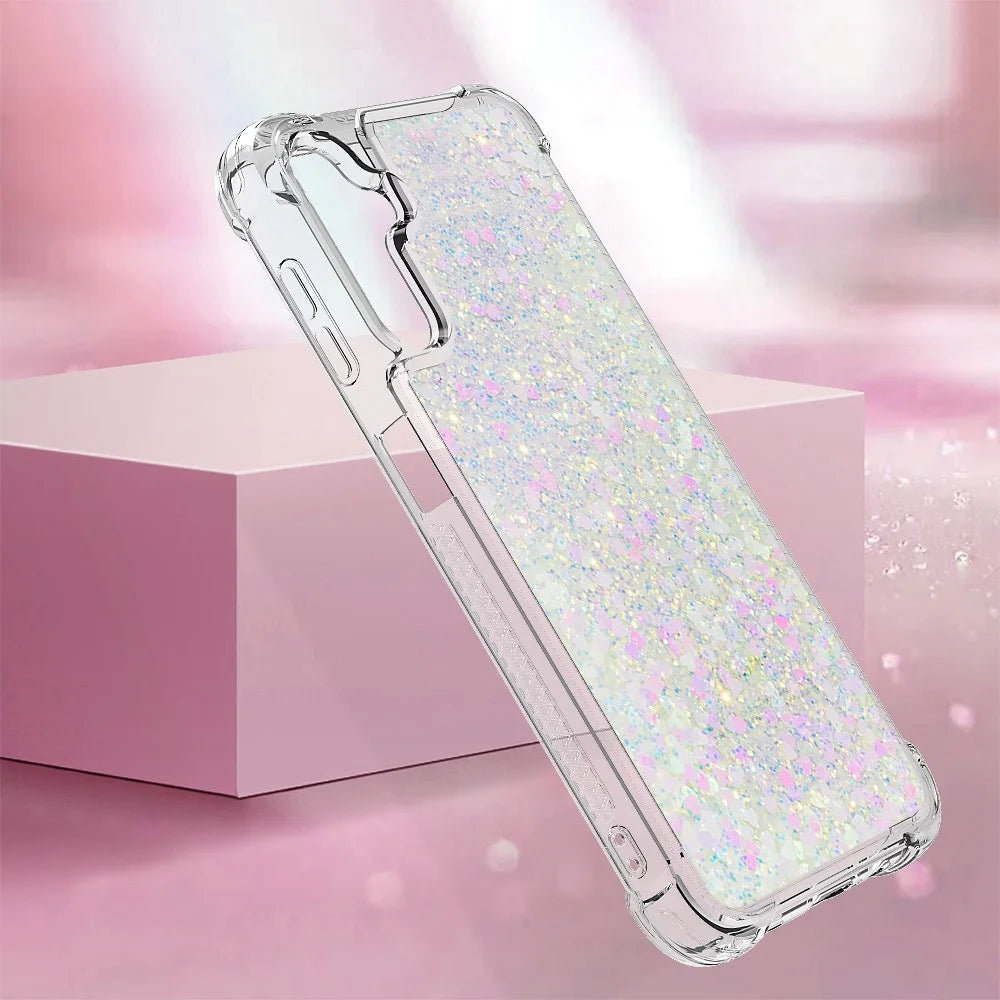 For Samsung Galaxy A14 5G / A14 4G TPU Case Glitter Quicksand Shockproof Phone Back Cover - Laser  /  Hearts - 6