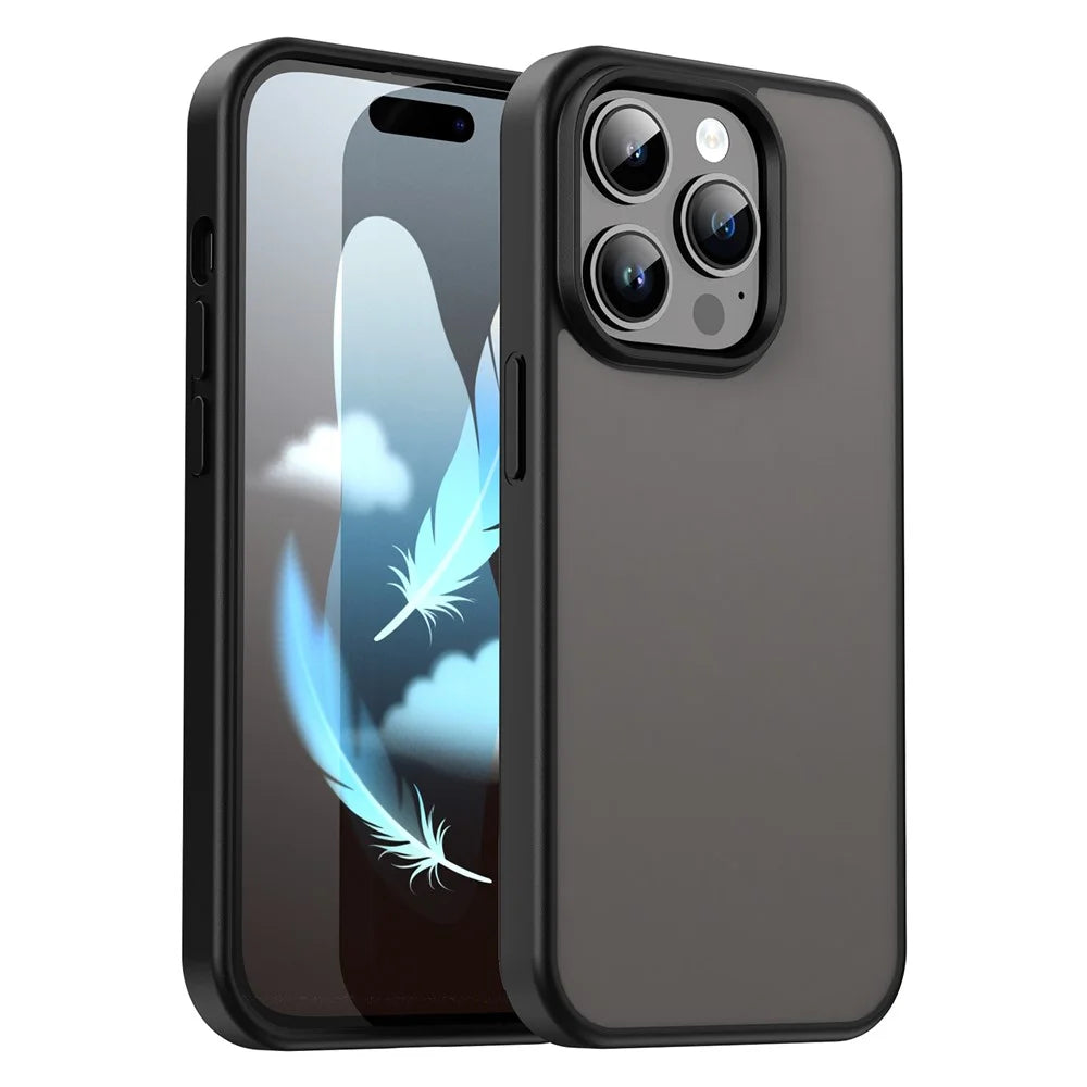 For iPhone 14 Pro Max Case Skin Touch Matte Anti Drop TPU PC Phone Back Cover - Black - 1
