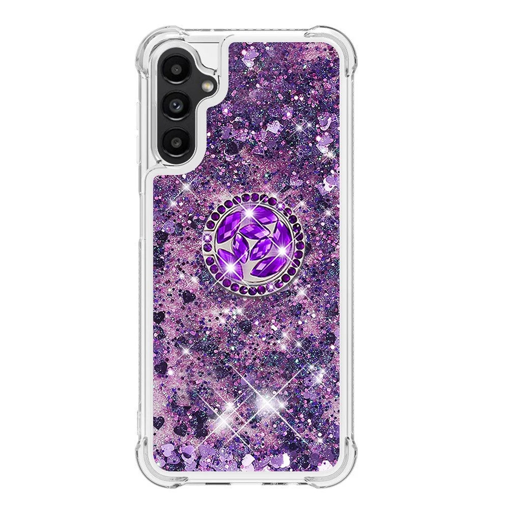 For Samsung Galaxy A14 5G / A14 4G TPU Case with Kickstand Quicksand Shockproof Cover - Dark Purple  /  Hearts - 3
