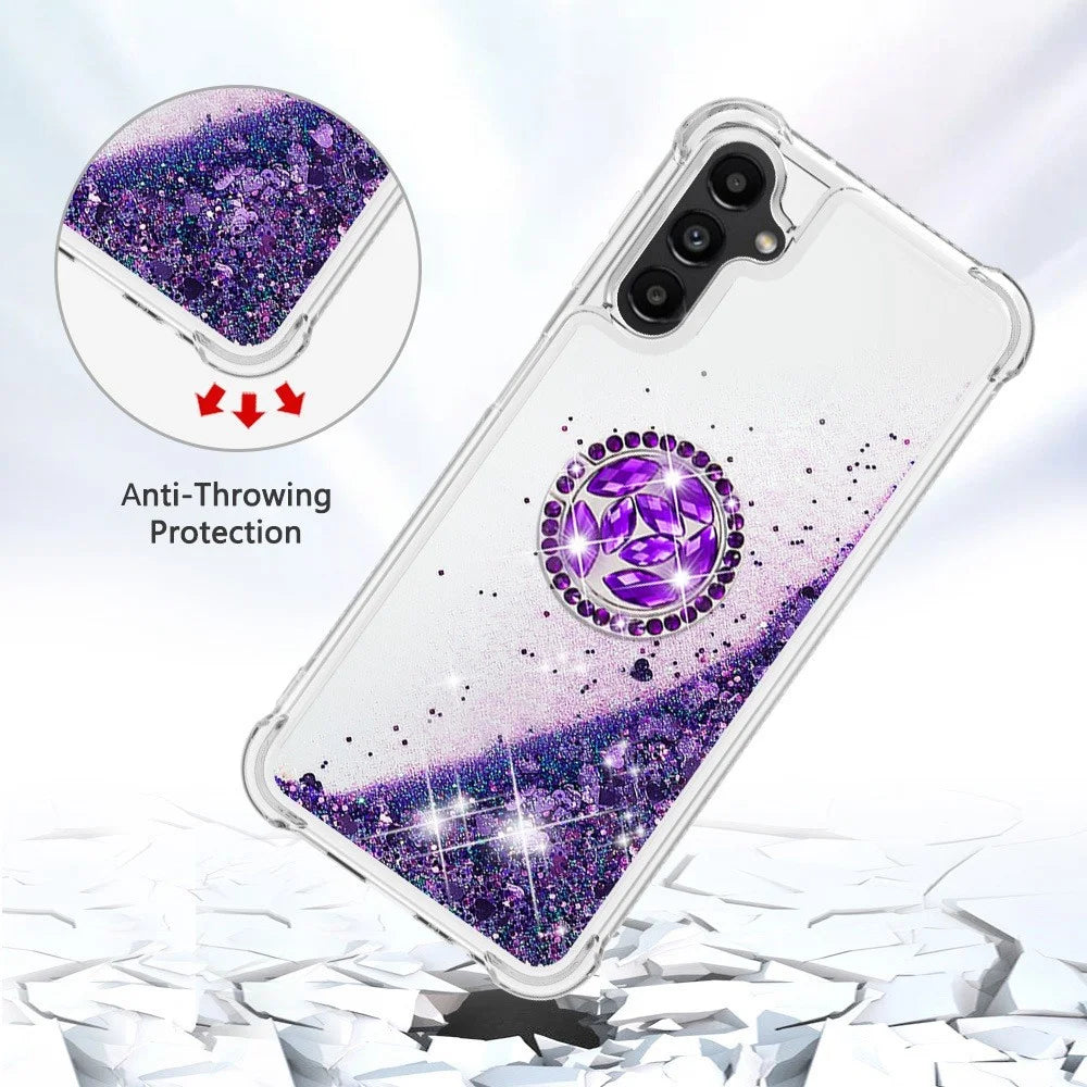 For Samsung Galaxy A14 5G / A14 4G TPU Case with Kickstand Quicksand Shockproof Cover - Dark Purple  /  Hearts - 4