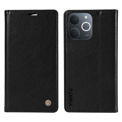 YIKATU For Realme Narzo 80 Lite 4G / Realme Note 70 4G / Realme Note 70T 4G / Realme C71 4G (India) Wallet Case  YK-006 Magnetic Closure Leather Phone Cover Litchi Texture - Black - 1