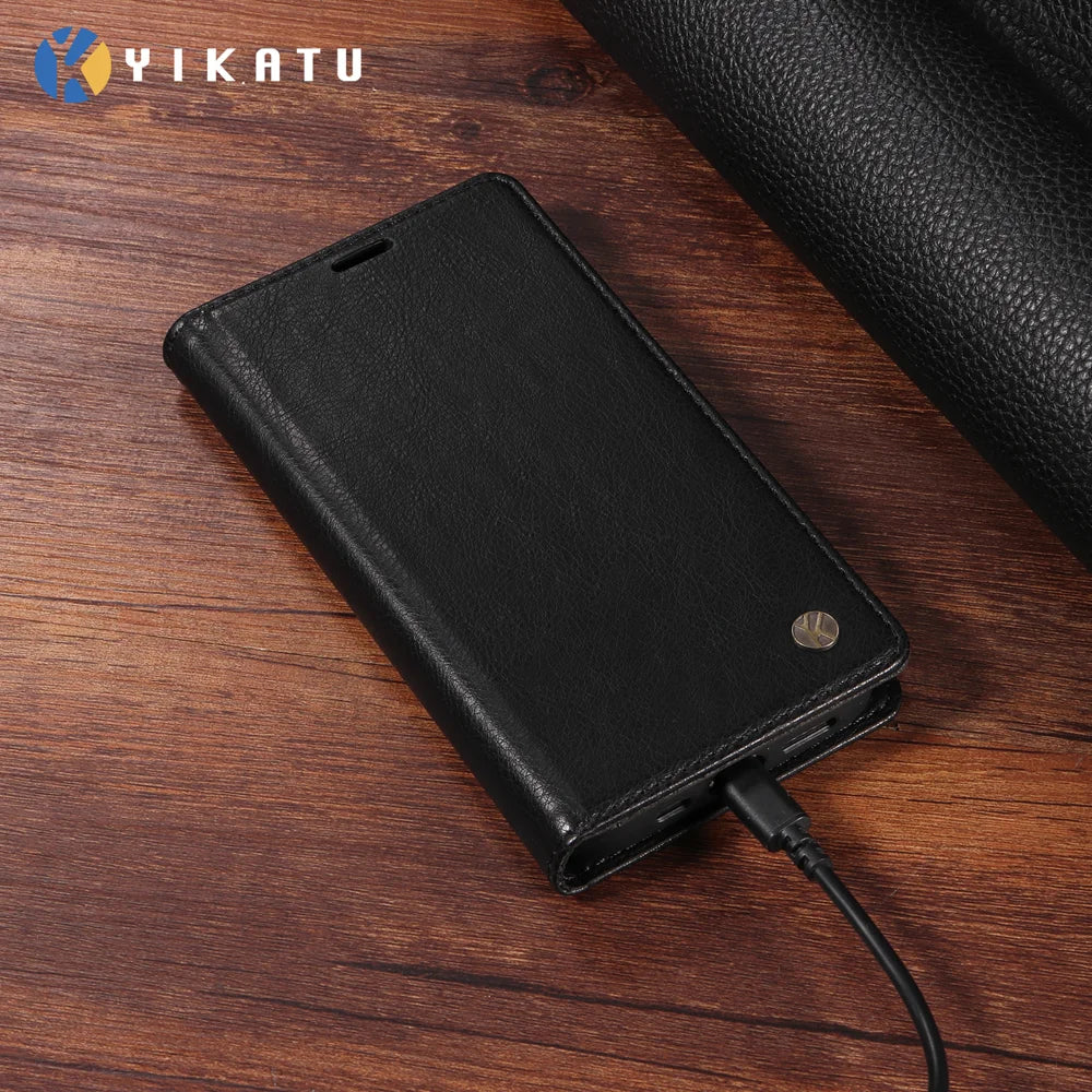 YIKATU For Realme Narzo 80 Lite 4G / Realme Note 70 4G / Realme Note 70T 4G / Realme C71 4G (India) Wallet Case  YK-006 Magnetic Closure Leather Phone Cover Litchi Texture - Black - 3