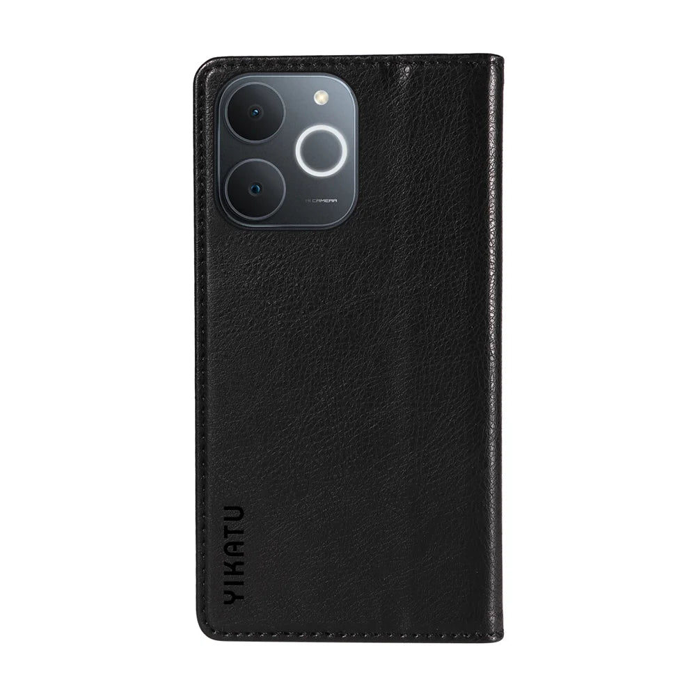 YIKATU For Realme Narzo 80 Lite 4G / Realme Note 70 4G / Realme Note 70T 4G / Realme C71 4G (India) Wallet Case  YK-006 Magnetic Closure Leather Phone Cover Litchi Texture - Black - 7