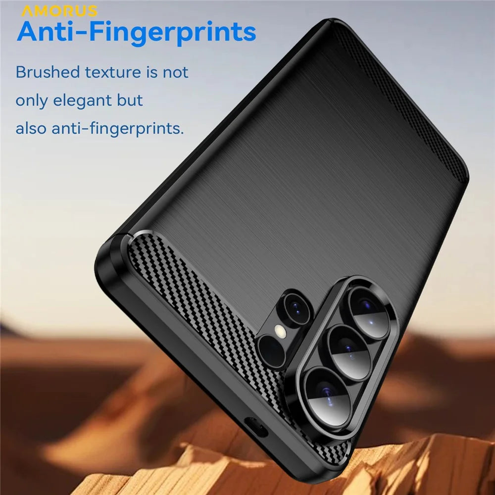 AMORUS For Samsung Galaxy S26 Ultra Case Carbon Fiber Texture Brushed Protective Phone Cover - Black - 2