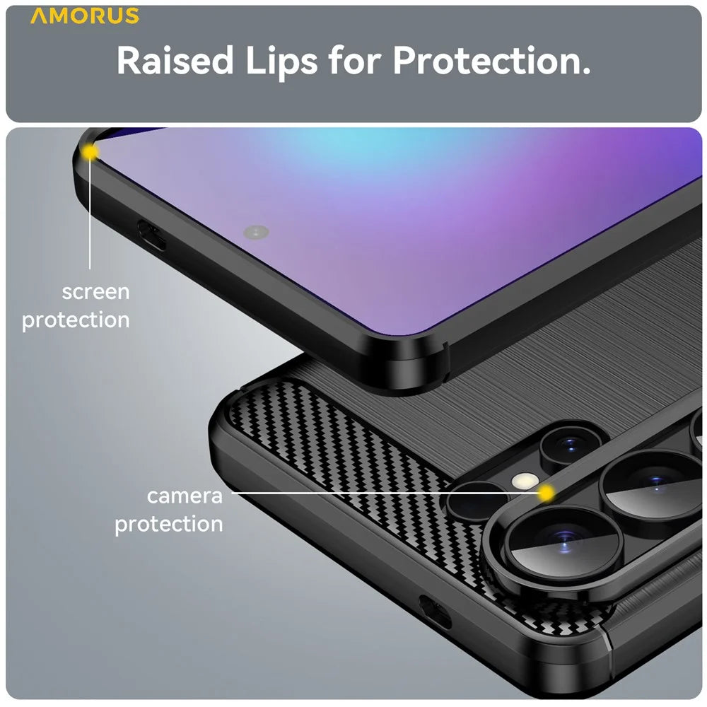 AMORUS For Samsung Galaxy S26 Ultra Case Carbon Fiber Texture Brushed Protective Phone Cover - Black - 5