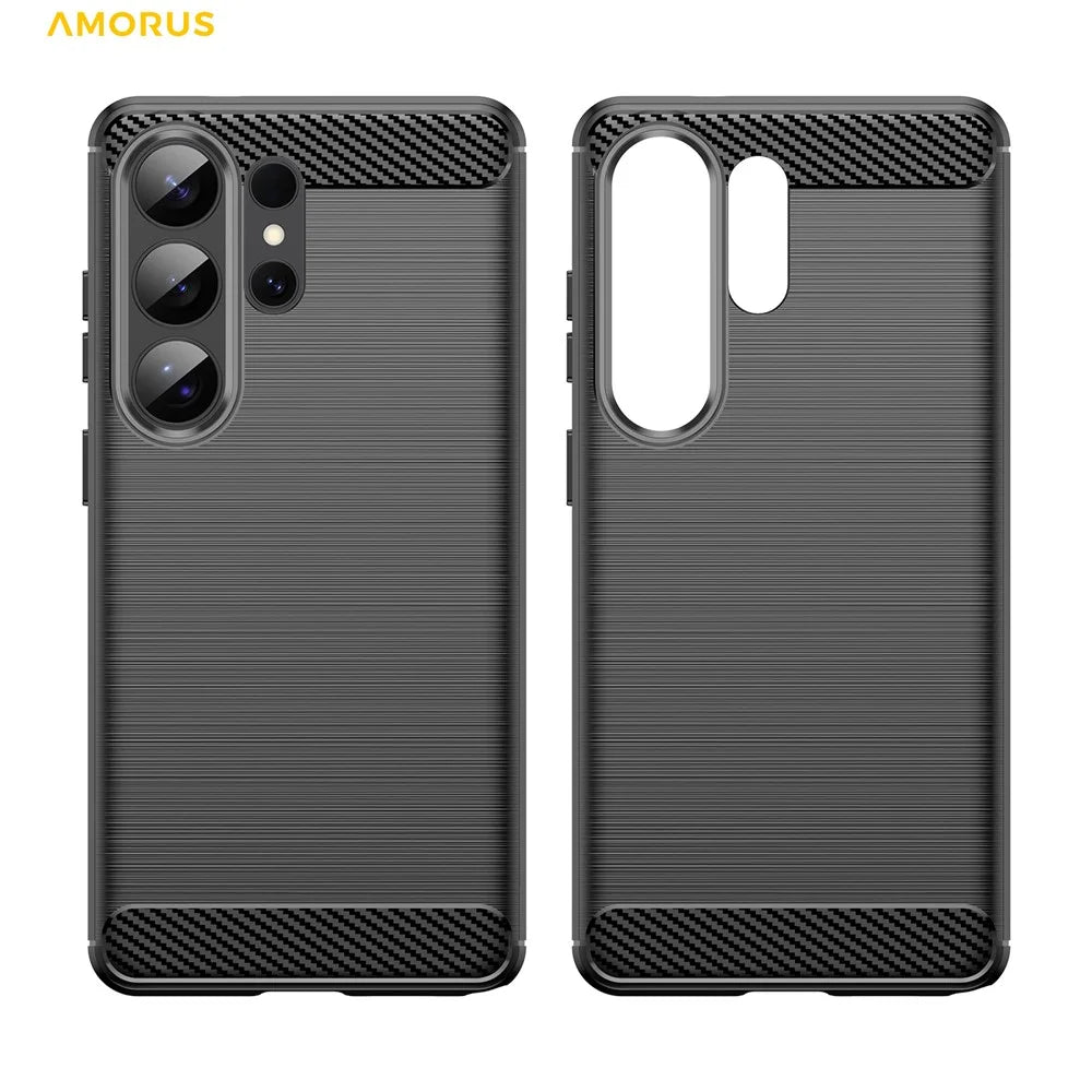 AMORUS For Samsung Galaxy S26 Ultra Case Carbon Fiber Texture Brushed Protective Phone Cover - Black - 7