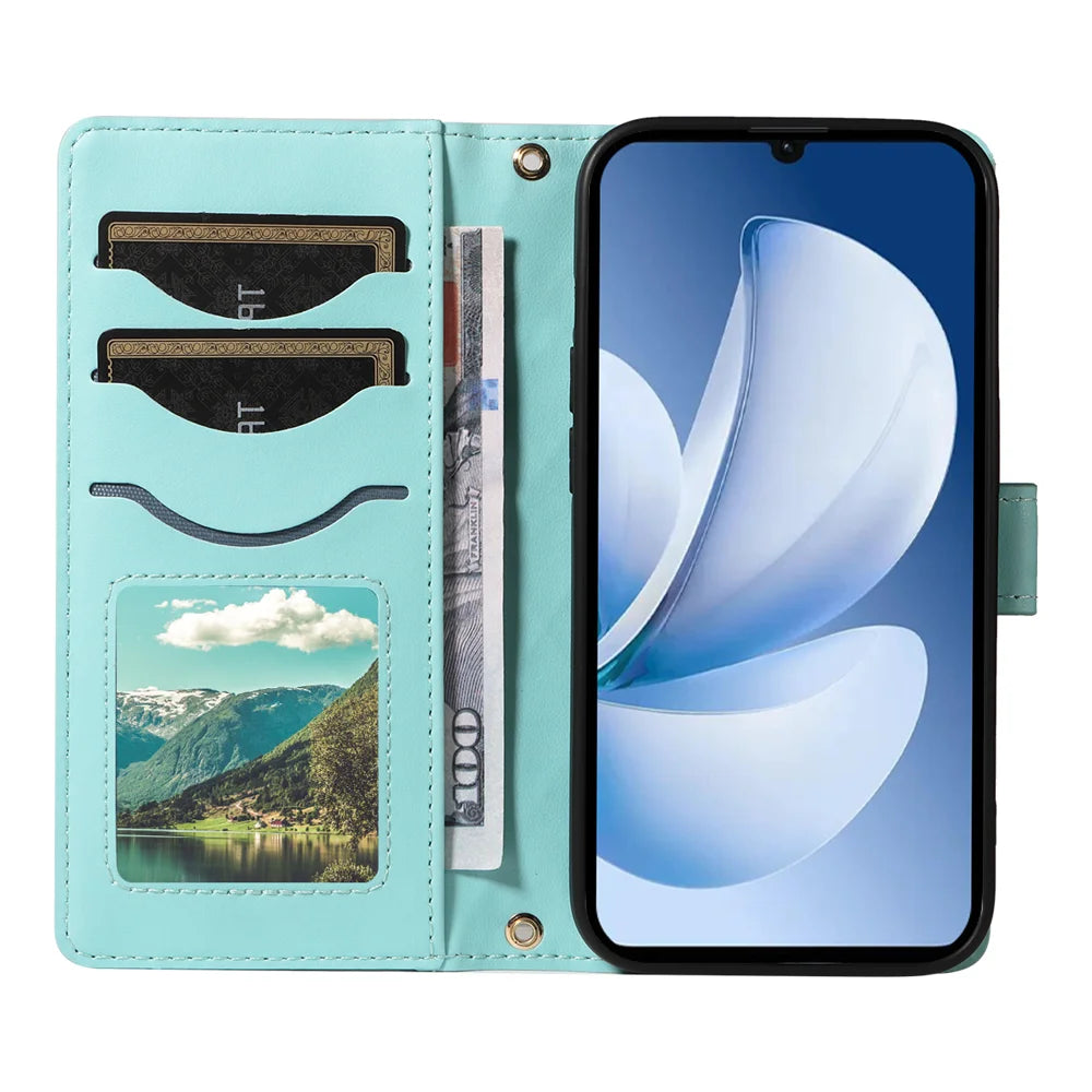 For Realme Narzo 80 Lite 4G / Realme Note 70T 4G / Realme Note 70 4G / Realme C71 4G (India) Wallet Case Rhombus Leather Phone Cover with Strap - Green - 2