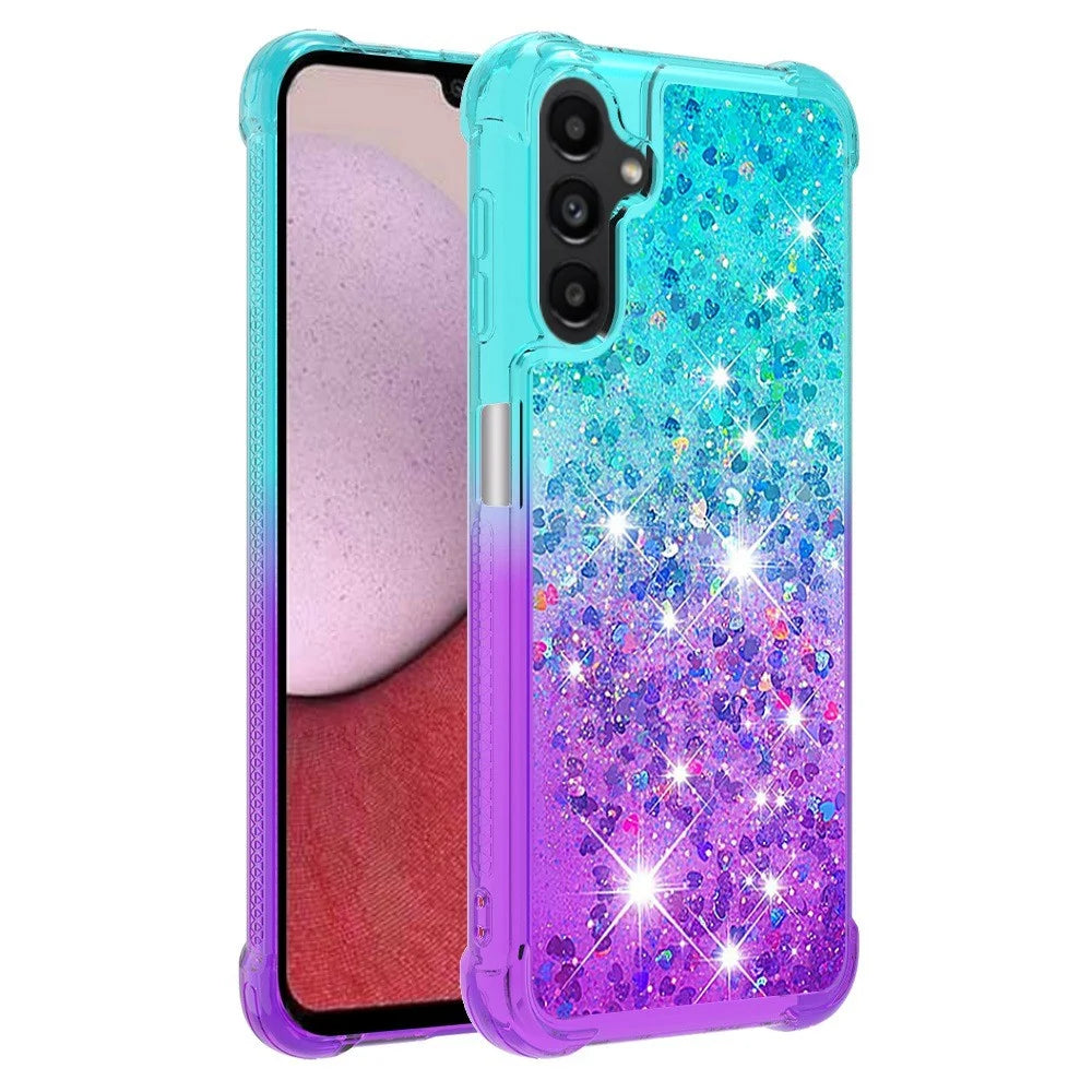 For Samsung Galaxy A14 5G / A14 4G TPU Case Gradient Quicksand Phone Back Cover - Sky Blue  /  Purple - 1